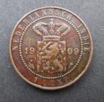 Ned. Indië  -  1 cent 1909 - mmt hellebaard + ster = SCHAARS, Postzegels en Munten, Munten | Nederland, Koningin Wilhelmina, Ophalen of Verzenden