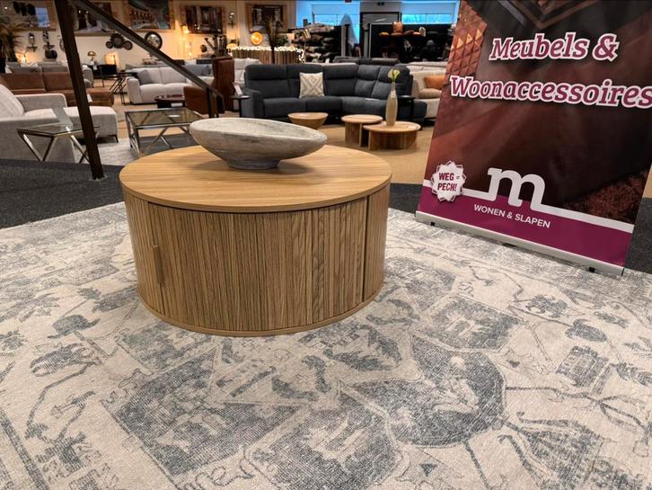 Salontafel Santa rond Ø80cm + deur Naturel Direct/Leverbaar, Huis en Inrichting, Tafels | Salontafels, Nieuw, Minder dan 50 cm