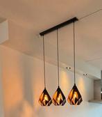 Drie industriële hanglampen zwart, diamantvorm, Huis en Inrichting, Ophalen, 50 tot 75 cm, Zo goed als nieuw, Metaal