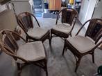 4 stoelen rotan donket bruin met kussens, Bruin, Riet of Rotan, Ophalen of Verzenden, Zo goed als nieuw