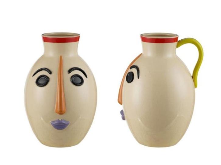 Aardewerk vaas gezicht bol - abstract Mondriaan kleuren, Huis en Inrichting, Woonaccessoires | Vazen, Nieuw, Overige kleuren, Minder dan 50 cm