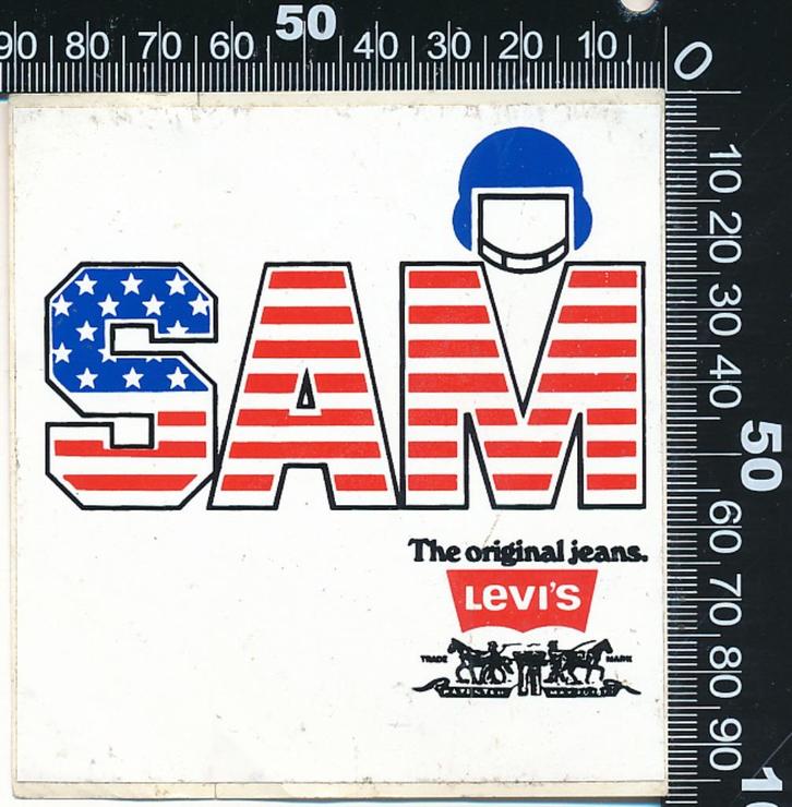 Sticker: Levis - Sam, Verzamelen, Stickers, Zo goed als nieuw, Bedrijf of Vereniging, Ophalen of Verzenden