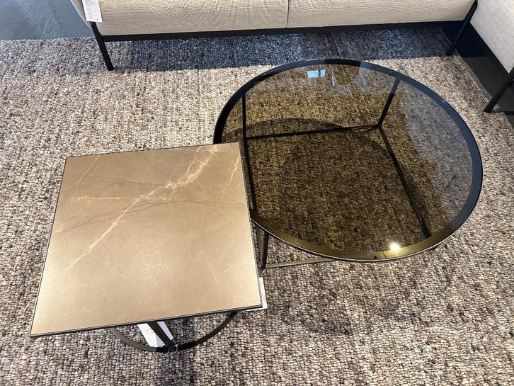 Leolux Prismo salontafel set van 2 (showroommodel), Huis en Inrichting, Tafels | Salontafels, Nieuw, Minder dan 50 cm, 50 tot 100 cm
