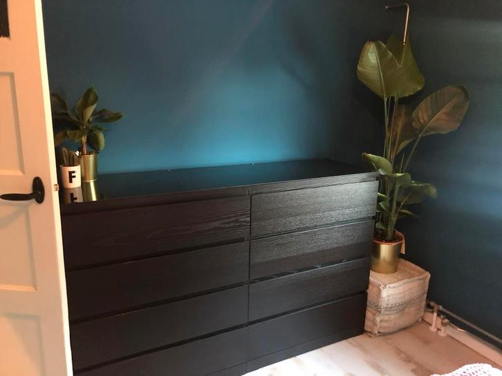 2x Ikea malm zwart 4 lades inc glasplaat, Huis en Inrichting, Kasten | Dressoirs, Zo goed als nieuw, 50 tot 100 cm, 25 tot 50 cm