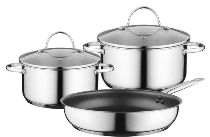 Bosch Pannenset 3 stuks HEZ9SE030, Huis en Inrichting, Keuken | Potten en Pannen, Nieuw, Pannenset, Rvs, Inductieplaat, Ophalen of Verzenden