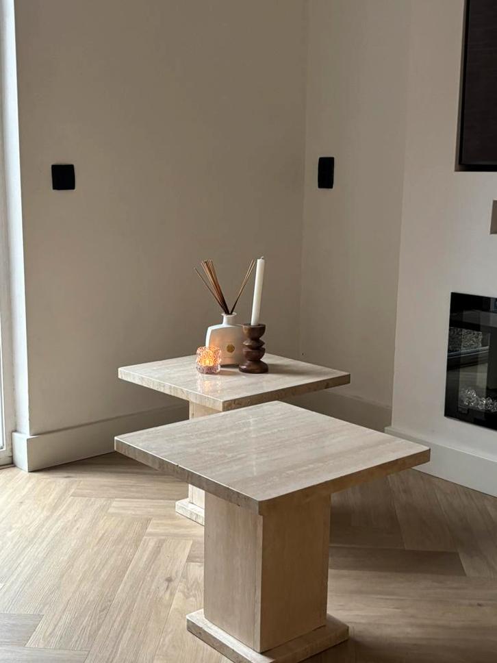 Travertin salontafels/bijzettafels., Huis en Inrichting, Tafels | Salontafels, Zo goed als nieuw, Minder dan 50 cm, Minder dan 50 cm