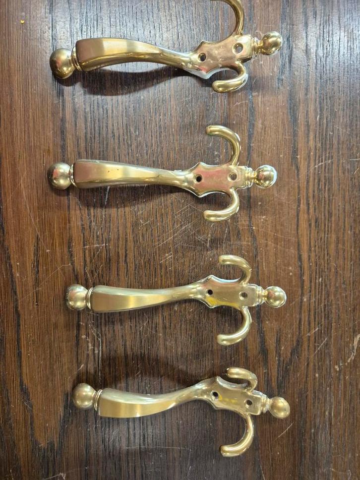 Vintage Messing Wandhaken - Set van 4, Huis en Inrichting, Woonaccessoires | Kapstokken, Gebruikt, Wandhaken, Minder dan 100 cm