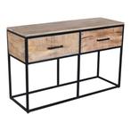 Mangohouten sidetable voorzien van twee lades, zwart metaal, Ophalen, 100 tot 150 cm, Nieuw, Metaal