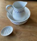 Lampet set wit blauwe blaadjes versiering en zeepbakje zgan, Ophalen of Verzenden