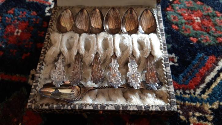 Set zilveren theelepels en suikerschep jaren 50, Antiek en Kunst, Antiek | Bestek, Ophalen of Verzenden