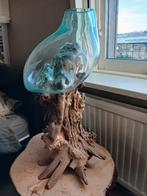 Houten stronk met gegoten glazen vaas, Ophalen, Overige kleuren, 50 tot 75 cm, Glas