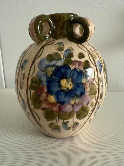Vintage Stenen kruik met 4 oren handbeschilderd 20/12cm, Antiek en Kunst, Antiek | Keramiek en Aardewerk, Ophalen of Verzenden