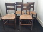 4 x boeren antieke houten stoel met rieten zitting, Ophalen of Verzenden