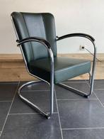 Gispen 412 fauteuil, chroom, donkergroen leer, Huis en Inrichting, Design, 75 tot 100 cm, Zo goed als nieuw, Metaal