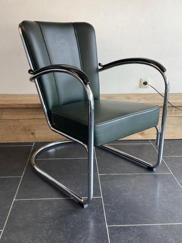 Gispen 412 fauteuil, chroom, donkergroen leer beschikbaar voor biedingen