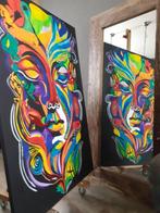 gekleurde masker/groot kleurrijk doek/linda lilly, Oorspronkelijke maker, Nieuw, Ophalen of Verzenden, Schilderij