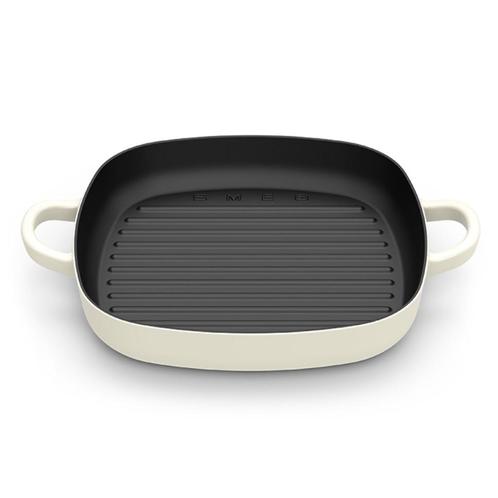 SMEG Grillpan Crème, Huis en Inrichting, Keuken | Potten en Pannen, Nieuw, Koekenpan of Braadpan, Gietijzer, Inductieplaat, Keramische plaat