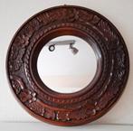 Antieke houtsnijwerk ronde spiegel. Ø 30 cm. Bloemen., Ophalen of Verzenden, Rond