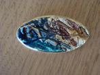 Ovalen broche blauw/bruin/goudkleurig keramiek, Sieraden, Tassen en Uiterlijk, Broches, Ophalen of Verzenden, Zo goed als nieuw