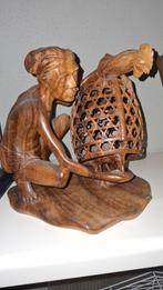 Indonesisch Houten Beeld - Man met Haan, Antiek en Kunst, Ophalen of Verzenden