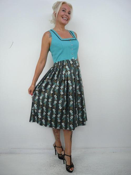 *Abfab Vintage Dirndl Jurk 40*, Kleding | Dames, Jurken, Zo goed als nieuw, Maat 38/40 (M), Blauw, Knielengte, Ophalen of Verzenden