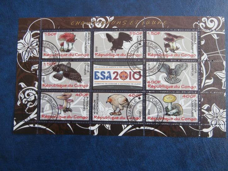 CONGO 2010; VELLETJE PADDENSTOELEN EN VOGELS, Postzegels en Munten, Postzegels | Thematische zegels, Gestempeld, Dier of Natuur