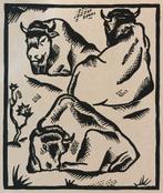 Ulrich Hallerstede (1899-1978) Houtsnede 'Bisons' 1925. Afme, Verzenden