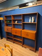 Vintage Simpla-Lux wandkast wall-unit wandmeubel teak kast, Ophalen, .., Met deur(en), 100 tot 150 cm