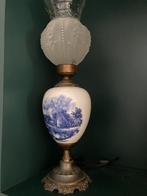 antieke tafellamp met delfts blauwolie kap glas, Ophalen
