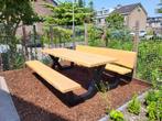 Picknicktafel staal en douglas/lariks hout. X frame Boomstam, Ophalen of Verzenden, Nieuw, Rechthoekig, Hout