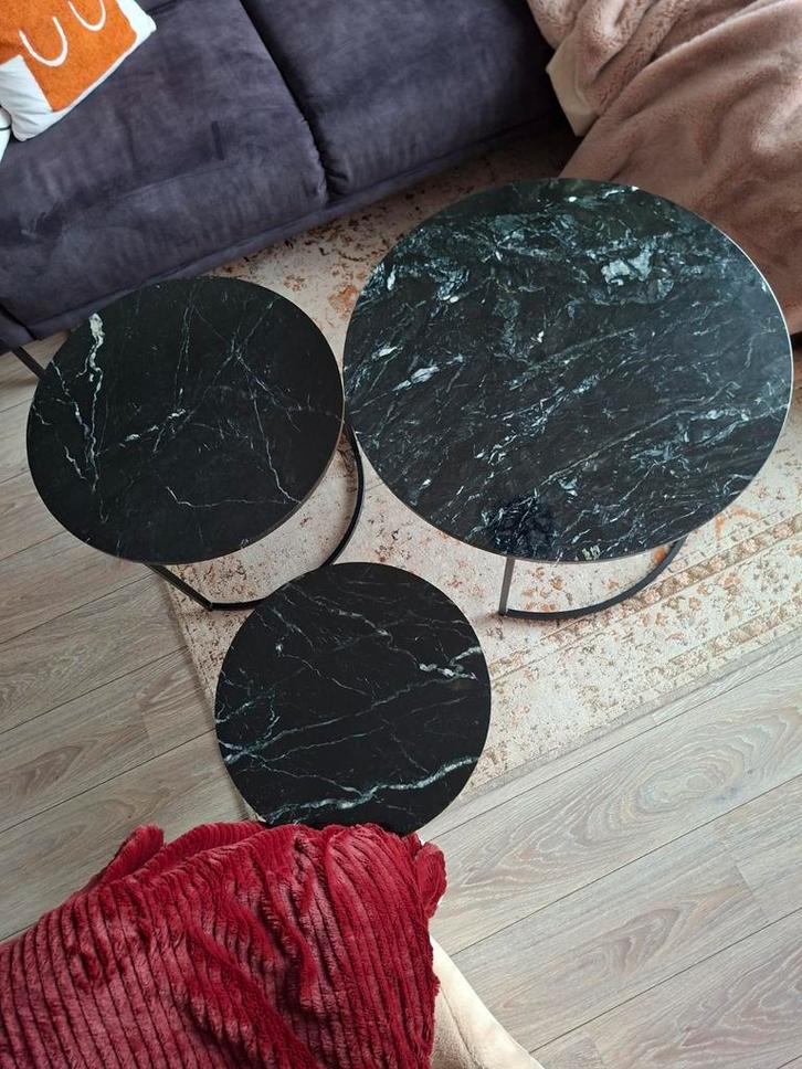Salontafel Set van 3 - Marmer, Huis en Inrichting, Tafels | Salontafels, Zo goed als nieuw, Rond, Ophalen