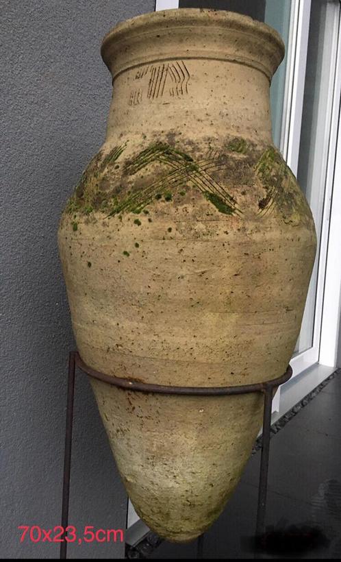 Unieke grote antieke vaas 70cm + ijzeren standaard, Tuin en Terras, Tuinvazen, Zo goed als nieuw, Ophalen of Verzenden