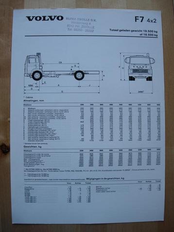 Volvo F7 4x2 Technische Specificatie folder 1980 beschikbaar voor biedingen