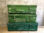 Grote groene vintage industriele stalen kisten uit Belgie, Minder dan 50 cm, Gebruikt, 50 tot 100 cm, Ophalen of Verzenden