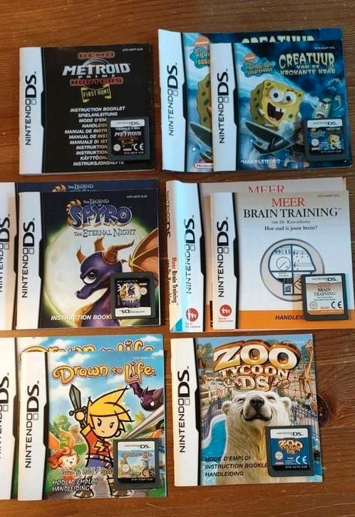 6 DS games, Spyro, Zoo Tycoon, Metroid, Spongebob, Brain Tra, Spelcomputers en Games, Games | Nintendo DS, Zo goed als nieuw, 1 speler