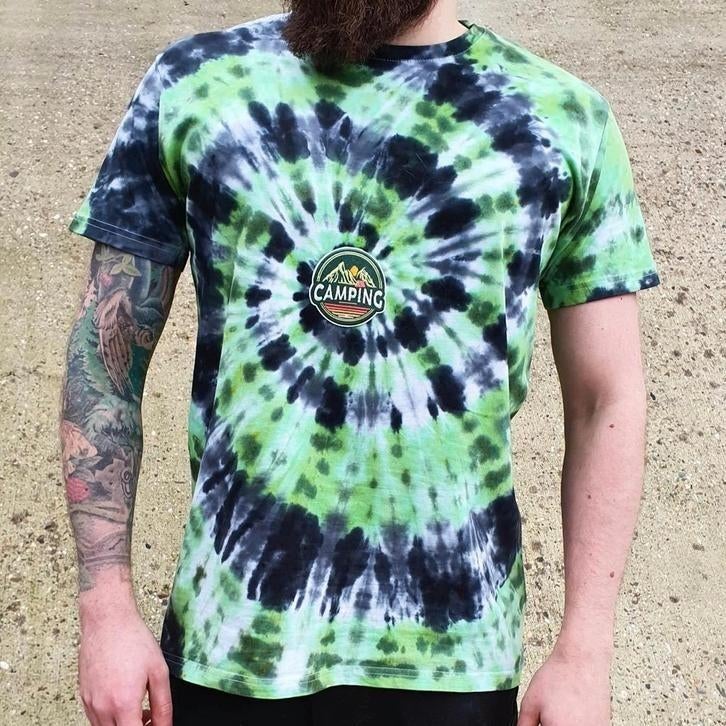 Groen - zwart spiral tie dye camping patch t-shirt maat XL, Spiral Creaties, Ophalen of Verzenden, Groen, Maat 56/58 (XL)