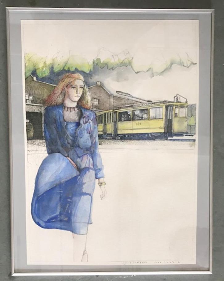 Aquarel Haagse Tram 3 Overbosch van Tino Lintelo, Antiek en Kunst, Kunst | Schilderijen | Modern, Ophalen