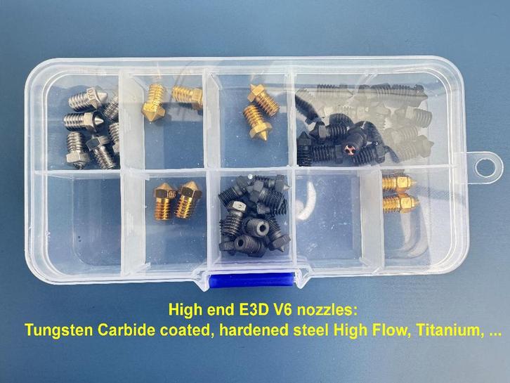 Doos met 37 E3D V6 nozzles -Tungsten-hardened steel-titanium, Computers en Software, 3D-printerbenodigheden, Nieuw, Ophalen of Verzenden