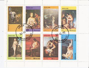 Postzegelvel Nagaland 1972 Nude Paintings 8V Gestempeld beschikbaar voor biedingen