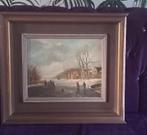 Schilderij schaatsen winter sierlijke lijst, Ophalen of Verzenden
