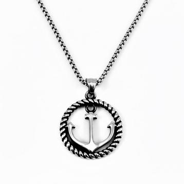 60cm x 3mm Ketting + Anker Hanger Heren Stalen Zilverkleur beschikbaar voor biedingen