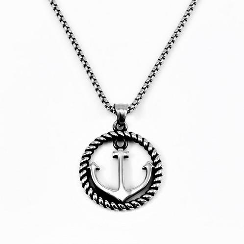 60cm x 3mm Ketting + Anker Hanger Heren Stalen Zilverkleur, Sieraden, Tassen en Uiterlijk, Kettingen, Nieuw, Overige materialen