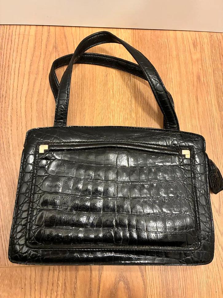 Zwarte Handtas met Croco-print, Sieraden, Tassen en Uiterlijk, Tassen | Damestassen, Gebruikt, Handtas, Zwart, Ophalen of Verzenden