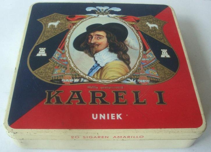 Blikjes en doosje Karel I sigaren H.J. v/h van Abbe Eindhove, Verzamelen, Rookartikelen, Aanstekers en Luciferdoosjes, Zo goed als nieuw