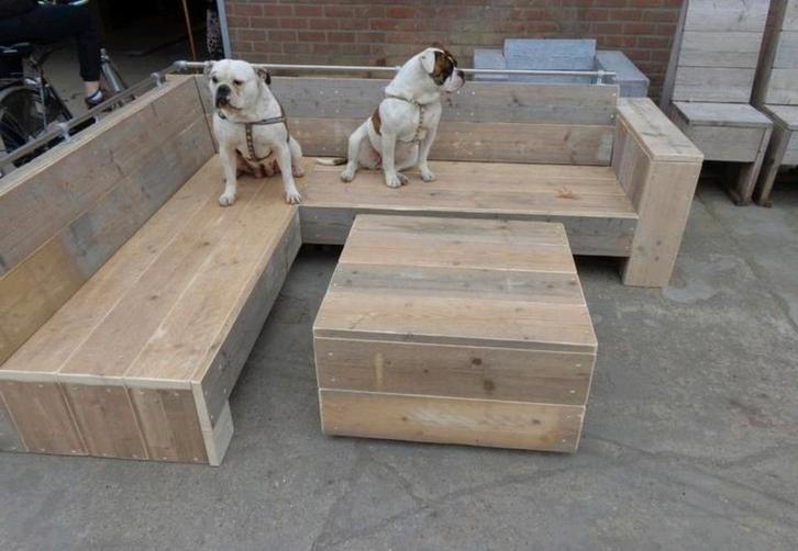 Steigerhouten hoekbank van gebruikt steigerhout douglas, Huis en Inrichting, Woonaccessoires | Overige, Ophalen of Verzenden