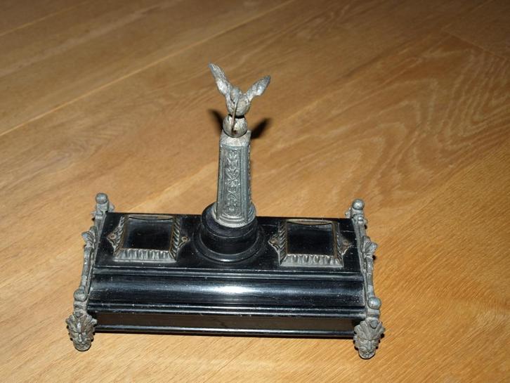 ANTIEK INKTSTEL ZWART HOUT MET METAAL 1886, Antiek en Kunst, Curiosa en Brocante, Ophalen of Verzenden