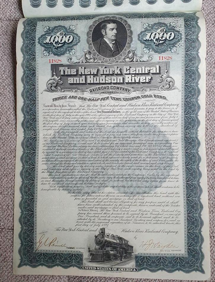 Oude Obligatie New York Central Railroad, Postzegels en Munten, Aandelen en Waardepapieren, Obligatie of Lening, Voor 1920, Ophalen of Verzenden