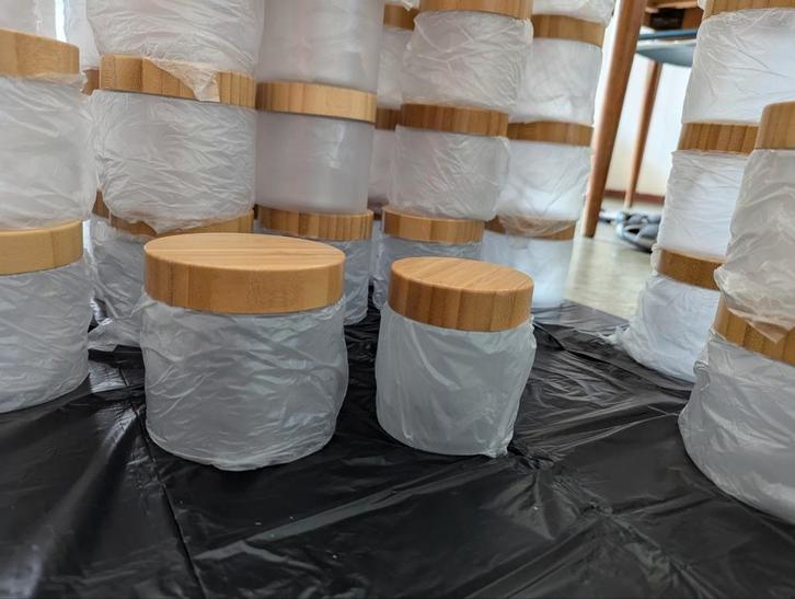 250/470mL PET containers bamboo transparant frosted, Huis en Inrichting, Keuken | Potten en Pannen, Nieuw, Pot, Bus of Blik, Overige materialen