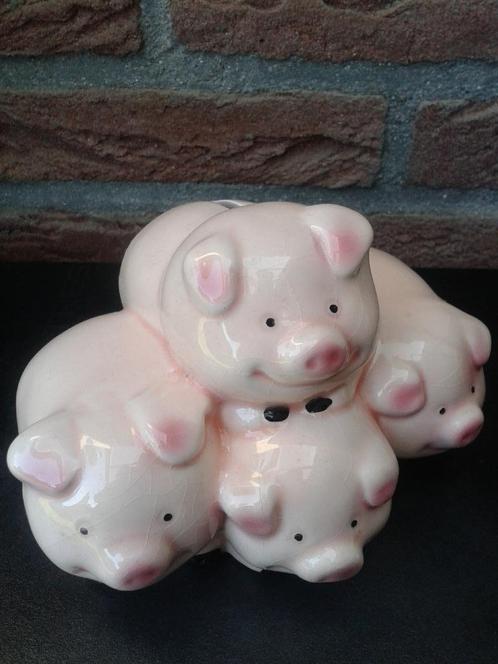 Grappige SPAARPOT <> Roze VARKENTJES <> 15x10 cm KERAMIEK, Verzamelen, Spaarpotten, Gebruikt, Dier, Steen, Aardewerk of Keramiek