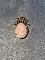 Vintage Camee Broche met Edelsteen, Overige materialen, Gebruikt, Beige, Minder dan 4 cm